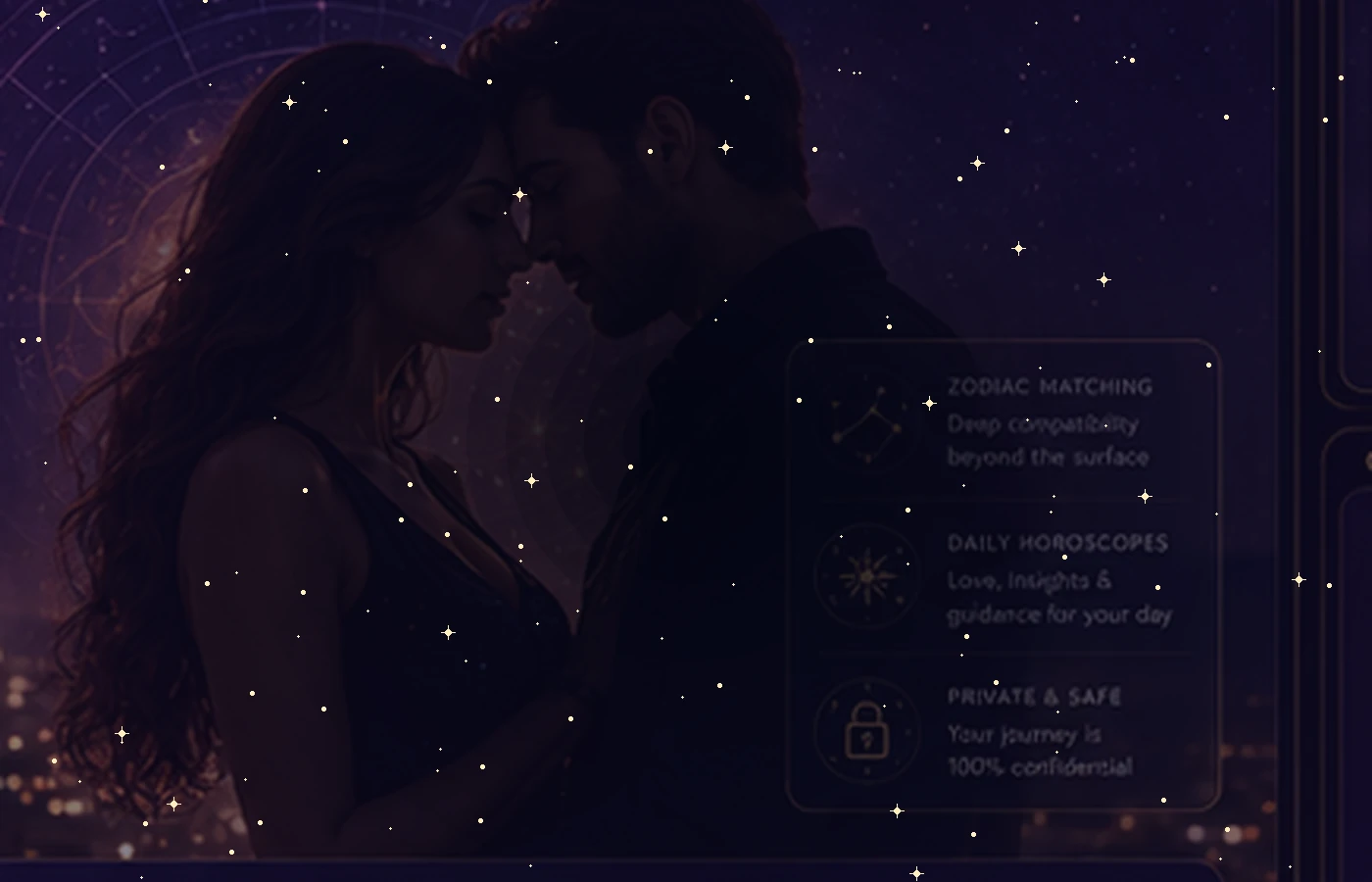 A cinematic romantic astrology dating scene
