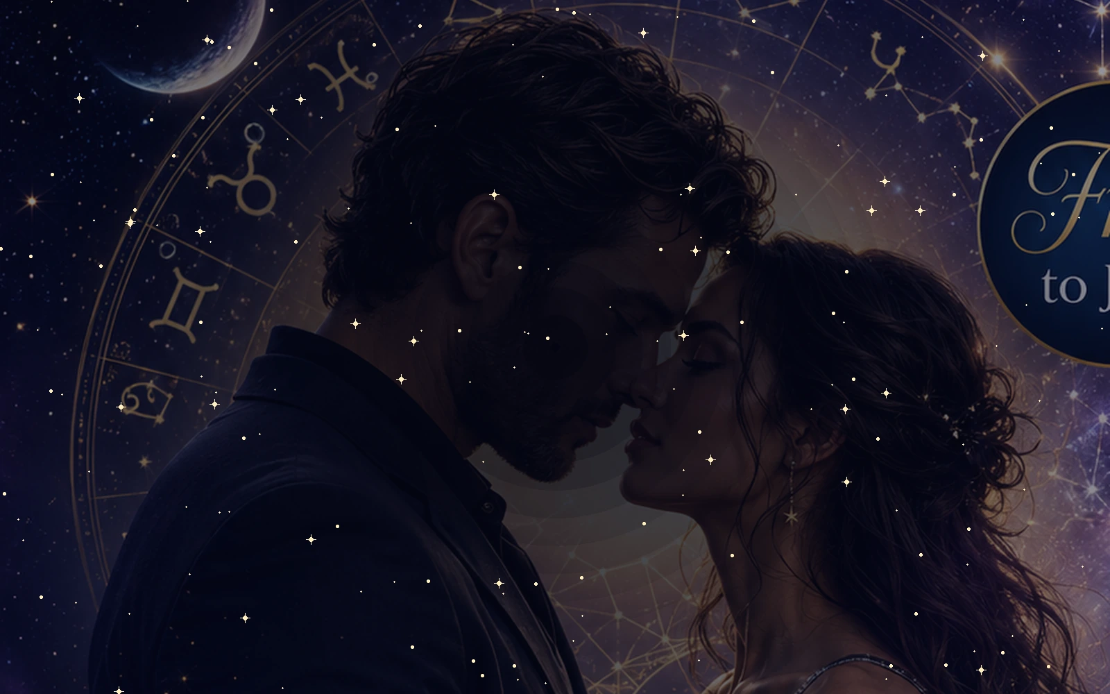 A cinematic romantic astrology dating scene